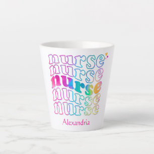 Taza De Café Latte "Enfermera" en elegantes colores arcoiris