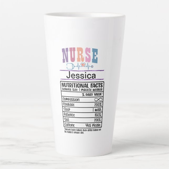 Taza De Café Latte Enfermera personalizada Hechos nutricionales Graci (Anverso)
