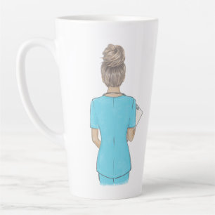 Taza De Café Latte Enfermera personalizada (pelo rubio con bollo)