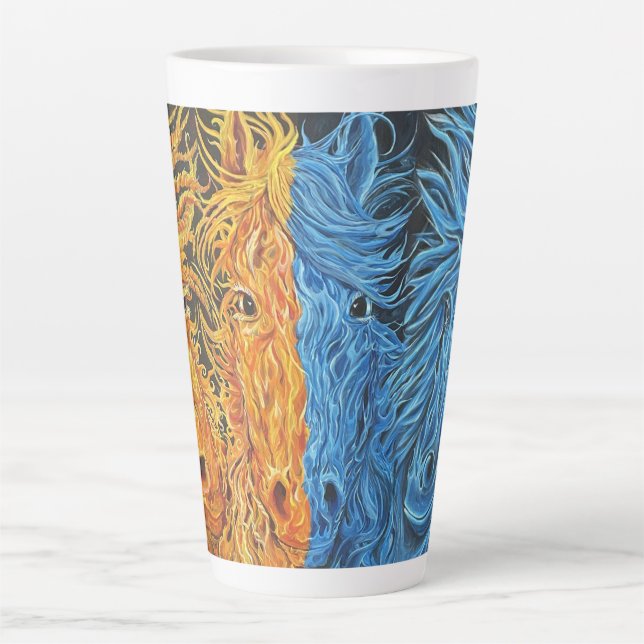 Taza De Café Latte Equilibrio Eterno-Caballos-Flores gemelas (Anverso)