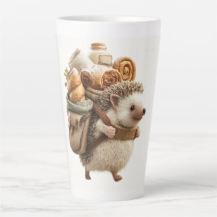 Taza De Café Latte Erizo con una mochila llena de pasteles