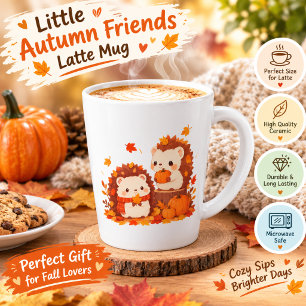 Taza De Café Latte Erizo de Otoño Adorable – Animales Kawaii del Bosq