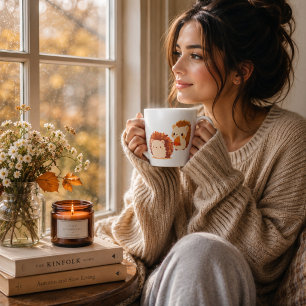 Taza De Café Latte Erizo Lindo de Otoño – Animales Kawaii del Bosque 