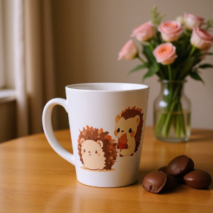 Taza De Café Latte Erizo Lindo de Otoño – Animales Kawaii del Bosque
