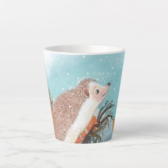 Taza De Café Latte Erizo y primeros copos de nieve (Anverso)