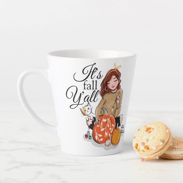 Taza De Café Latte Es Fall Y'all Latte Mug (In situ)
