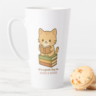 Taza De Café Latte Es un buen día para leer un libro gato lindo maest
