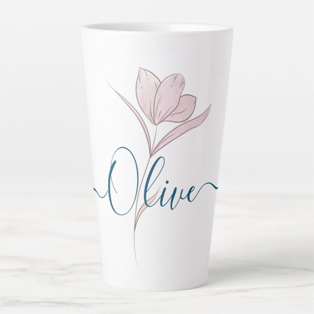 Taza De Café Latte Esbozo floral acuarela personalizada (Anverso)