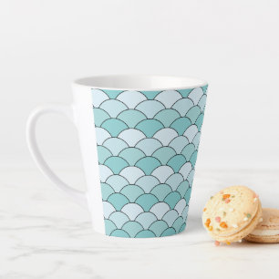 Taza De Café Latte Escalas de dragón, abanicos, olas, Seigaiha, Azul