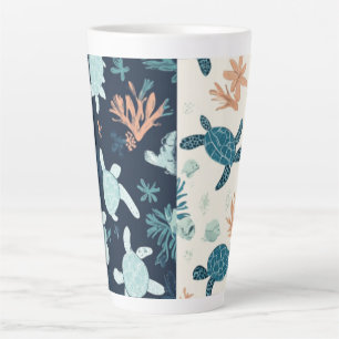 Taza De Café Latte "Escape submarino - Arte de tortugas marinas