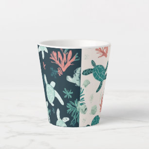 Taza De Café Latte Escape submarino - Arte de tortugas marinas