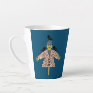 Taza De Café Latte Escarecrow y ravens de paja de Halloween