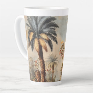 Taza De Café Latte Escena Botánica Vintage con Palmeras