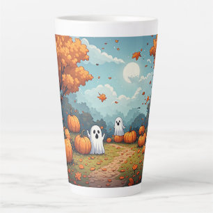 Taza De Café Latte Escena de bosque de Halloween en la parcela de cal