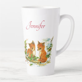 Taza De Café Latte Escena de Navidades Retro de zorros de época