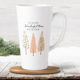 Taza De Café Latte Escena Invernal Nórdica Árboles de Navidad Mínimos