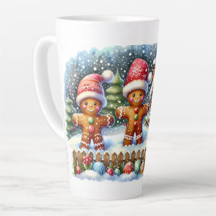 Taza De Café Latte Escena navideña nevada de la familia de pan de jen