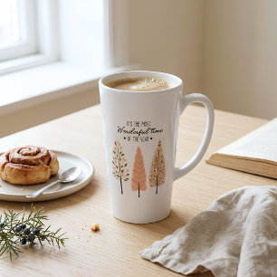Taza De Café Latte Escena nórdica de invierno Árboles de Navidad de p