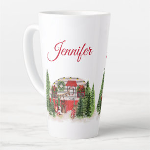 Taza De Café Latte Escena Rústica de Camper navidades