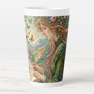 Taza De Café Latte Escribiendo el Mundo Art Nouveau