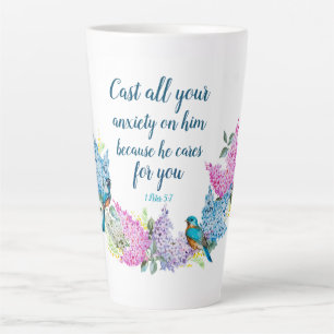 Taza De Café Latte Escritura floral moderna 1 Peter 5:7 Café Mug