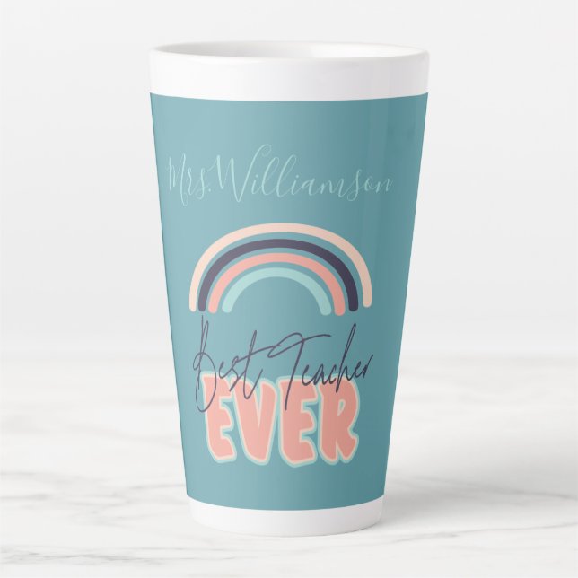 Taza De Café Latte Escuela personalizada Rainbow a mejor profesor de  (Anverso)