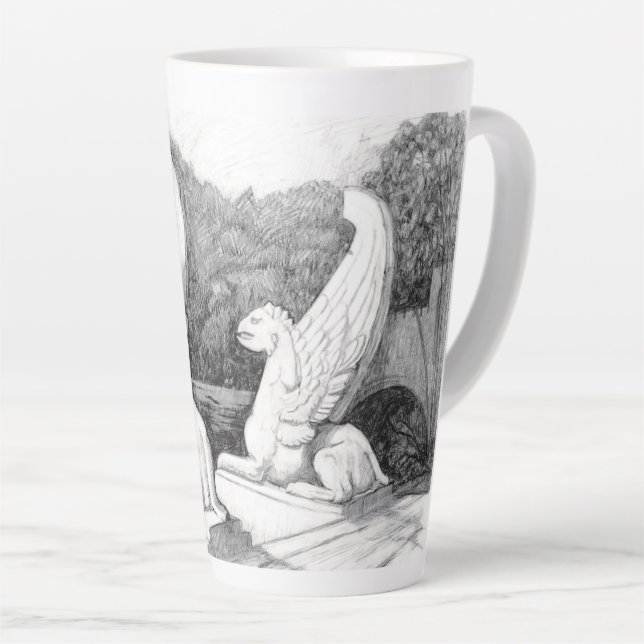 Taza De Café Latte Escultura de Griffins lápiz monocromo Art (Ángulo derecho)