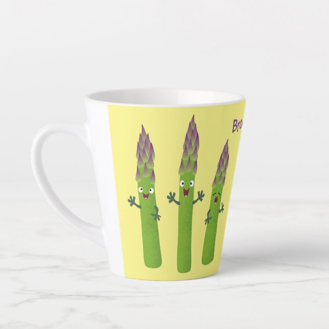 Taza De Café Latte Espárrago lindo cantando trío de verduras personal (Izquierda)