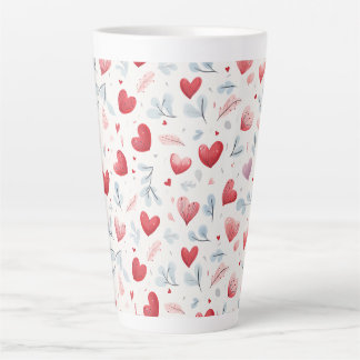 Taza De Café Latte Espectacular acuarela Corazón y Patrón de hojas
