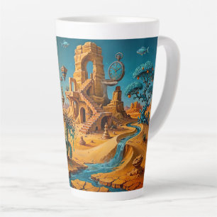 Taza De Café Latte Espejismo del desierto Ocra Naranja Azul Turquesa