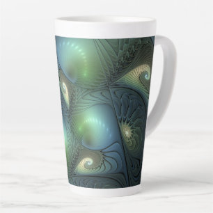 Taza De Café Latte Espirales Verde azulado Beige Verde Resumen arte f