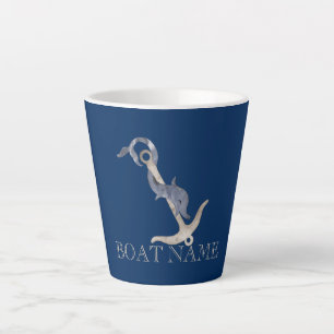 Taza De Café Latte Espíritu Náutico Ancla Delfín Azul Marina