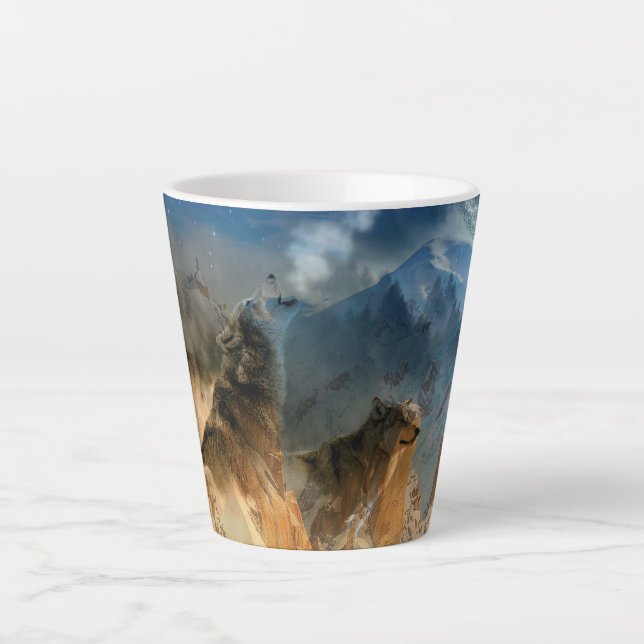 Taza De Café Latte Espíritus lobos en la montaña (Anverso)