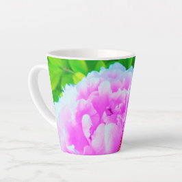 Taza De Café Latte Espléndido detalle de flor de peones rosados doble