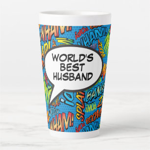 Taza De Café Latte Esposo Divertido Genial Colorido Cómic Tipográfico