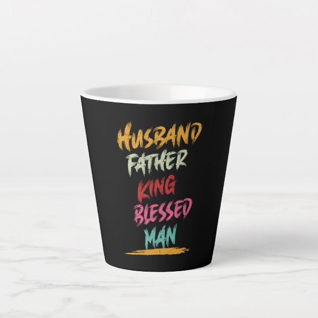 Taza De Café Latte Esposo, padre, rey, hombre bendito | Día del Padre (Anverso)
