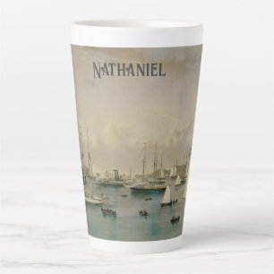 Taza De Café Latte Esquadra de yates en el puerto de Newport marítimo