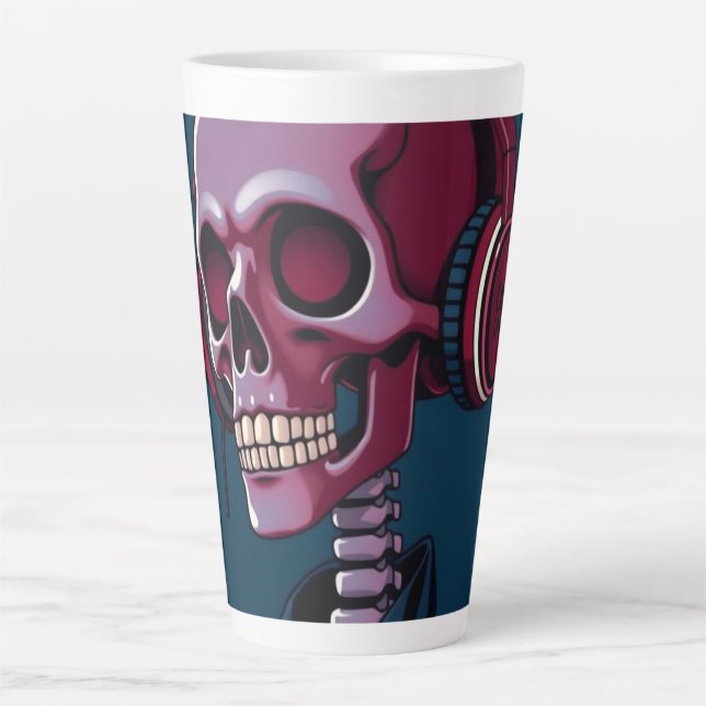 Taza De Café Latte Esqueleto con auriculares (Anverso)