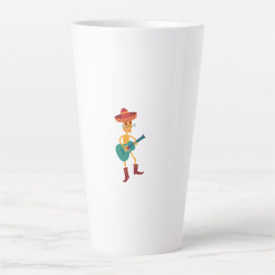 Taza De Café Latte Esqueleto festivo tocando la guitarra