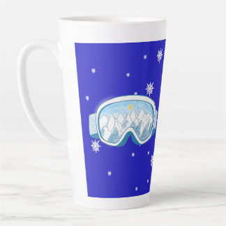 Taza De Café Latte Esquiar Goggles, danza de copas de nieve