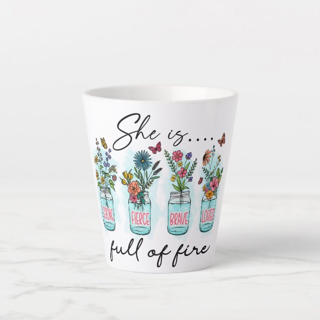 Taza De Café Latte Está llena de fuego - Vibrante potenciación floral (Anverso)