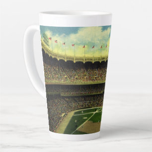 Taza De Café Latte Estadio de béisbol de deportes vintage con multitu