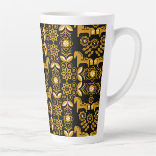 Taza De Café Latte Estampa de Caballo Sueco Dala Mostaza