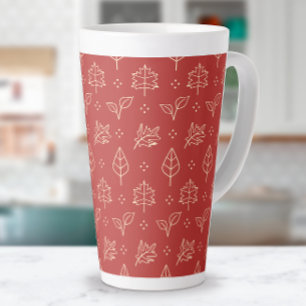 Taza De Café Latte Estampado gráfico simple de hojas de otoño en rojo
