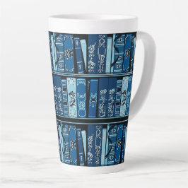 Taza De Café Latte Estantes de libros azules libros antiguos