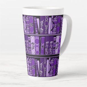 Taza De Café Latte Estantes de libros morados libros antiguos