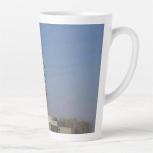 Taza De Café Latte Estatua de la Libertad y bandera estadounidense Pa