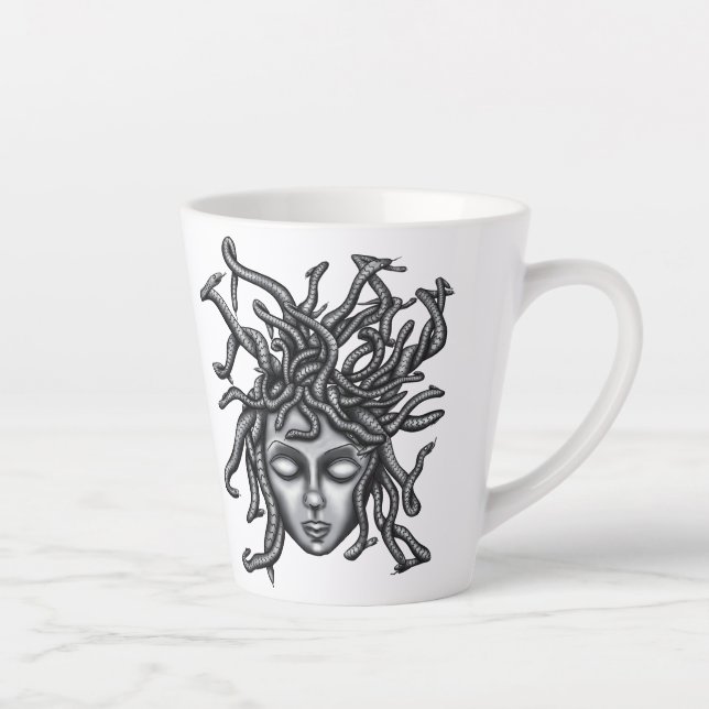 Taza De Café Latte Estatua de Medusa, escultura griega, mitología (Derecha)