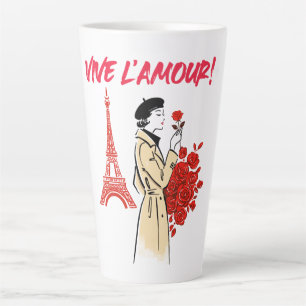 Taza De Café Latte Estética de niña parisina – Diseño romántico de la