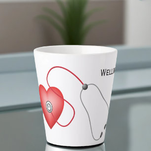 Taza De Café Latte Estetioscopio Y Personalización Cardíaca